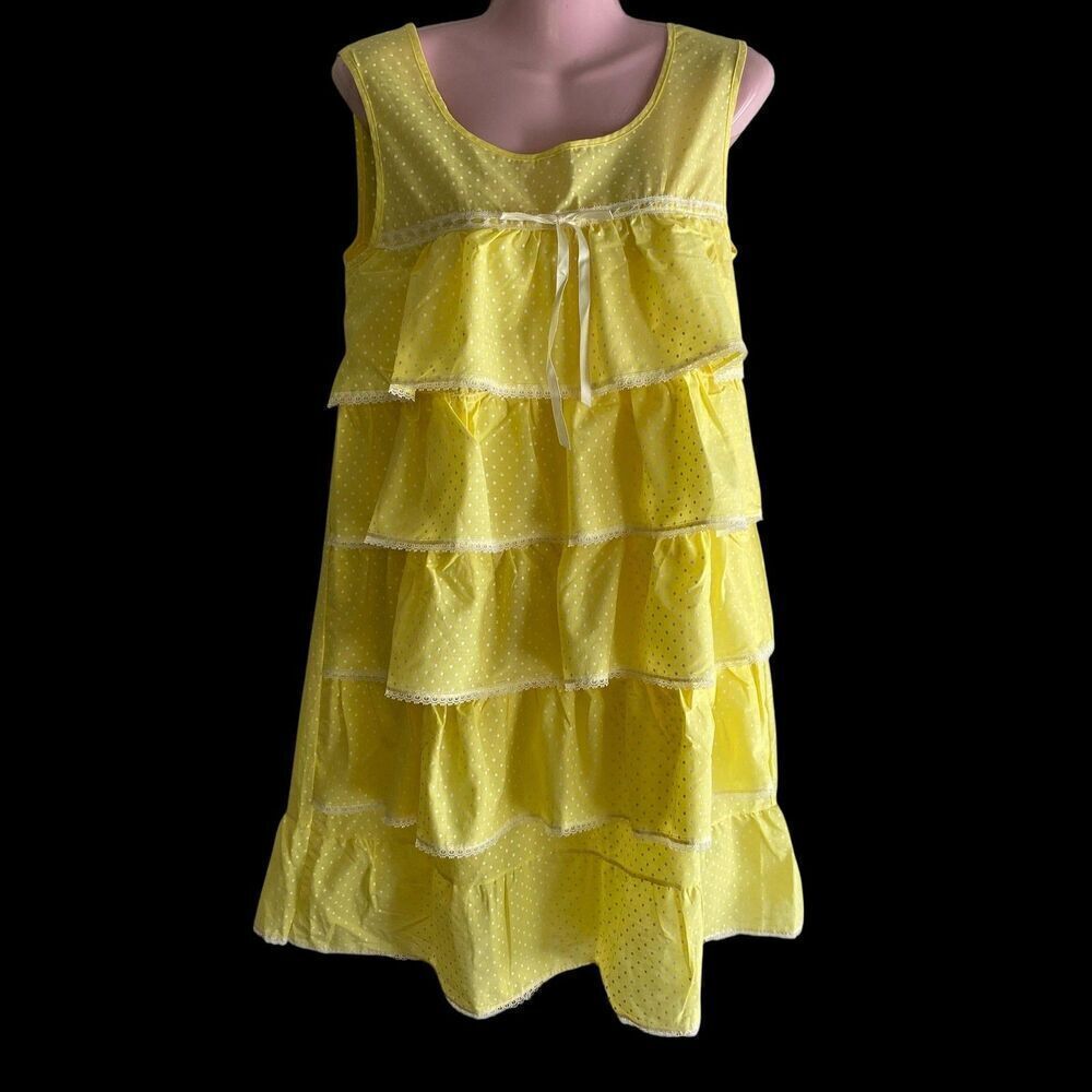 Vintage Babydoll Nightgown Womens Medium Tiered Ruffle Sleeveless Polka Dot